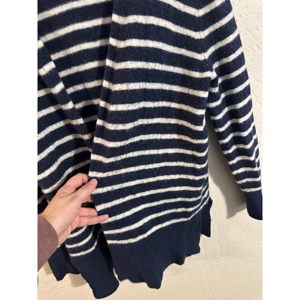 Madewell Y Cozy Blue & White "Walker" Striped Long Sleeved Alpaca Wool Cardigan - Picture 5 of 11
